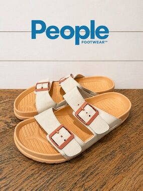 PEOPLE Beige & Peach Buckle Slide Sandals Size 38.5